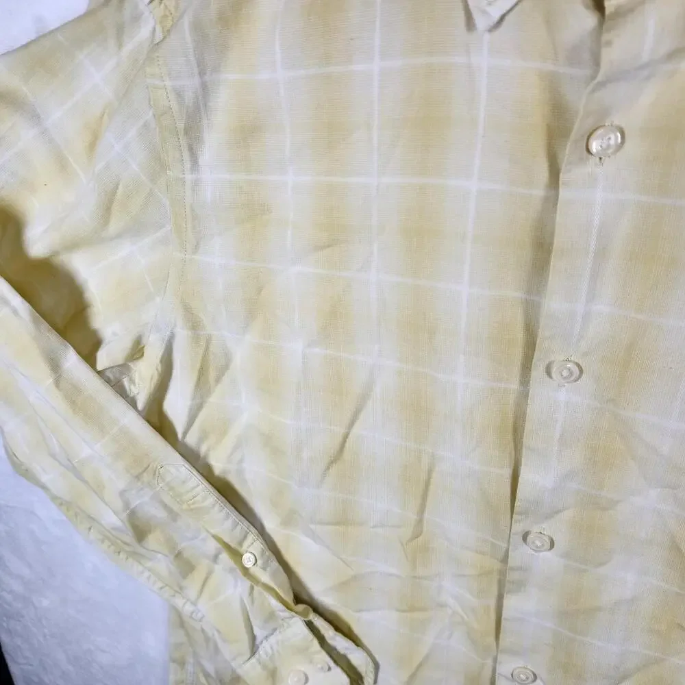 Banana Republic Medium Button Down Shirt Yellow Plaid Organic Cotton Long Sleeve